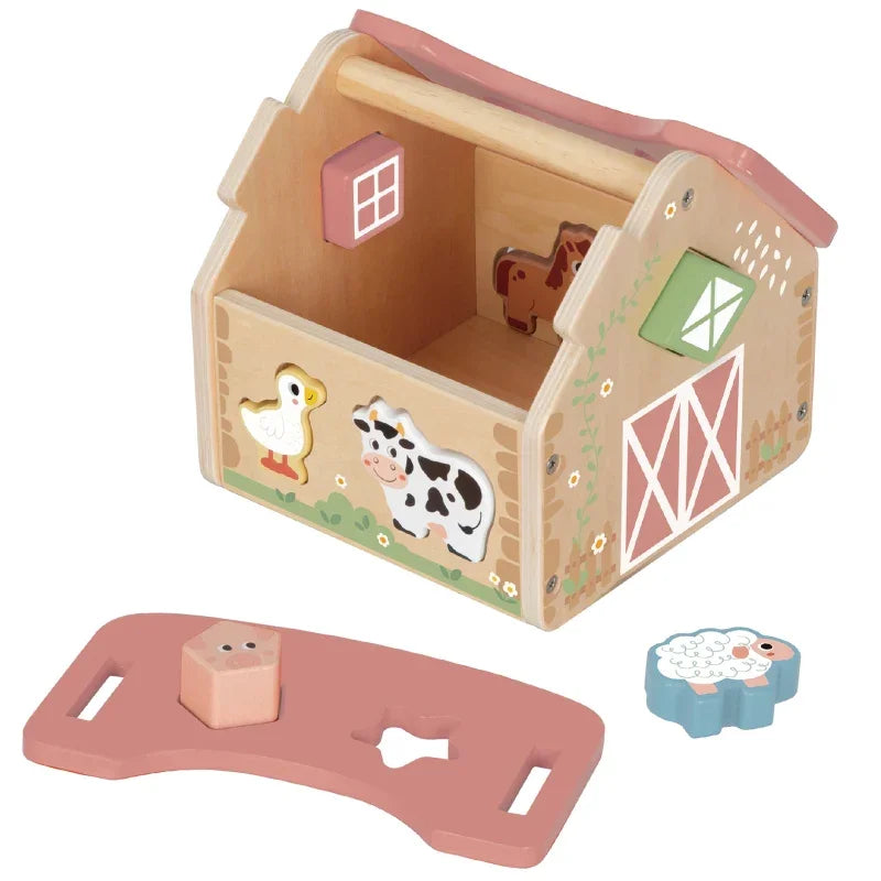 WOOPIE GREEN Drewniana Farma Sorter Kształtów i Kolorów 13 el. - zabawki-dla-dziewczynki