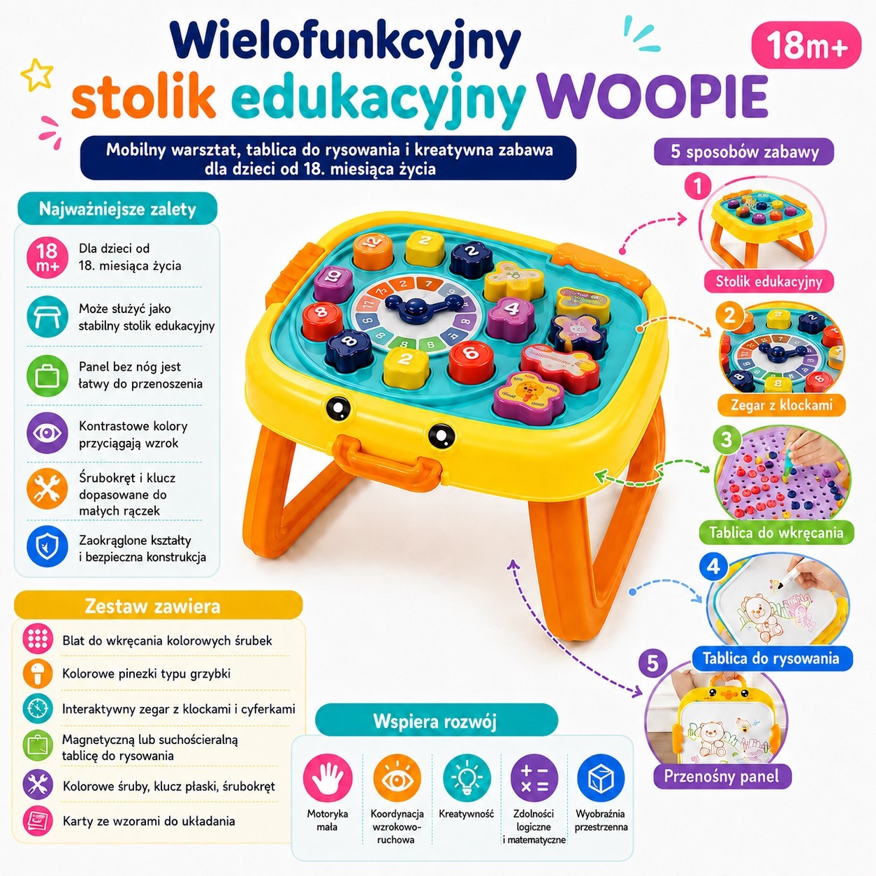 3-WOOPIE Interaktywny Stolik Edukacyjny Warsztat i Tablica 3w1-3