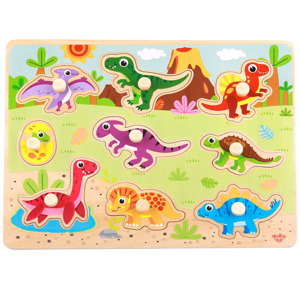 8-TOOKY TOY Drewniane Puzzle Montessori Układanka Dinozaury Kształty-8