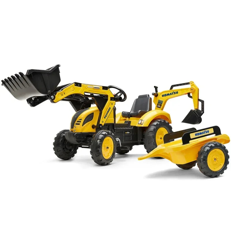 FALK Traktor KOMATSU realistyczny pojazd budowlany z koparką i przyczepką - zabawki-dla-dziewczynki
