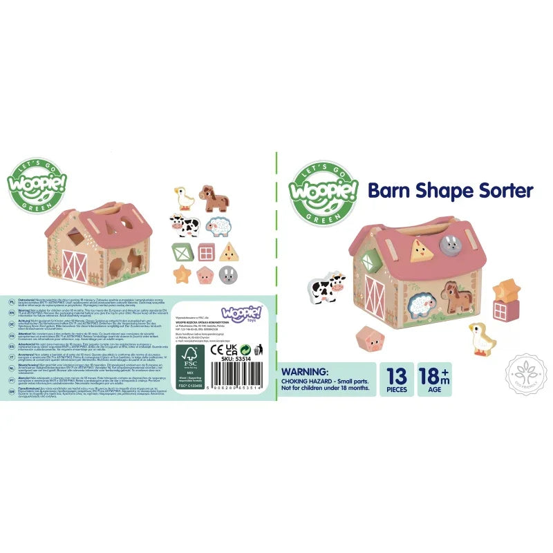 WOOPIE GREEN Drewniana Farma Sorter Kształtów i Kolorów 13 el. - zabawki-dla-dziewczynki