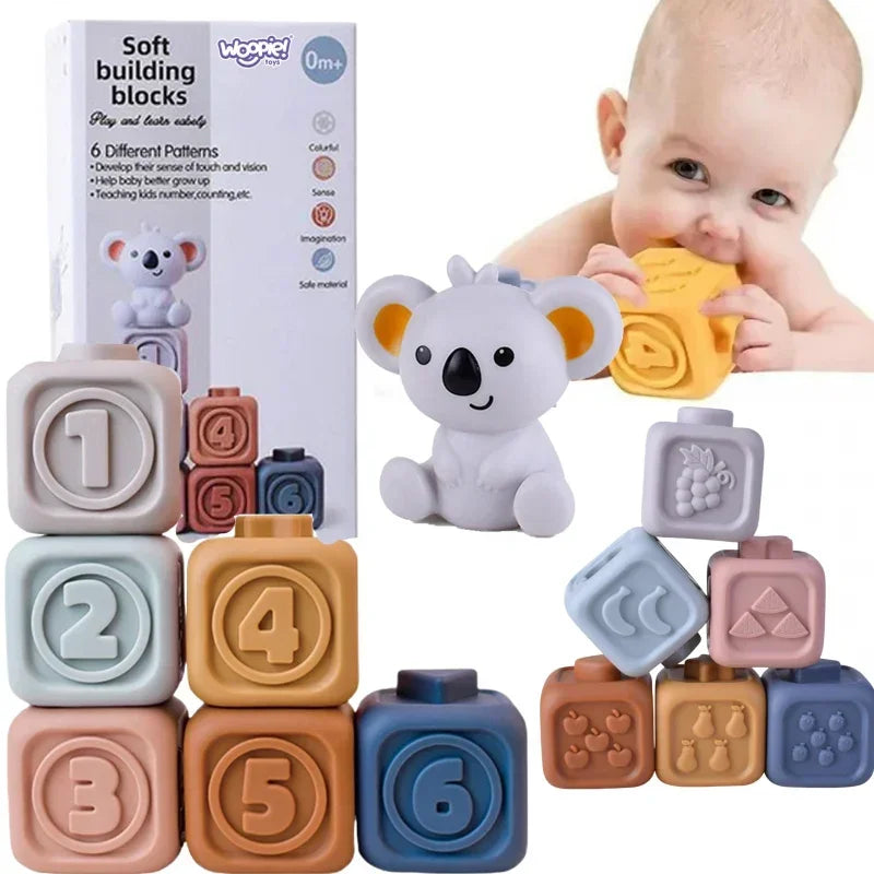 WOOPIE BABY Zestaw Edukacyjna Piramidka Klocki Sensoryczne 2w1 Gryzak Cyferki - zabawki-dla-dziewczynki