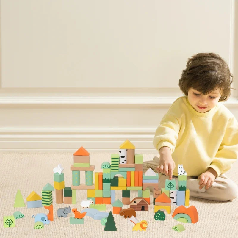 CLASSIC WORLD Zestaw Drewnianych Klocków Leśny Świat 100 el. - zabawki-dla-dziewczynki