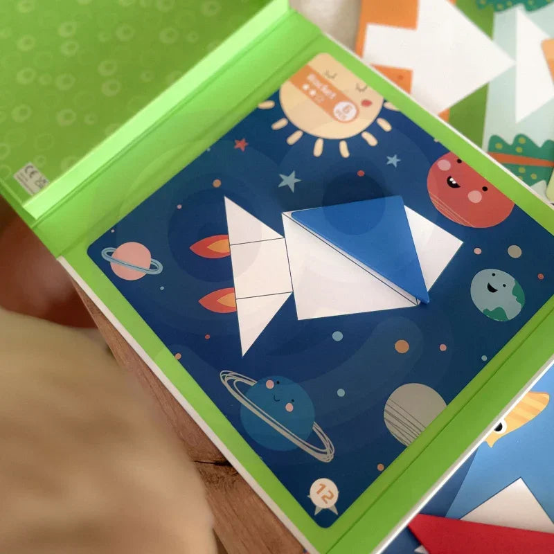 Drewniana układanka edukacyjna rakieta w kosmosie, zabawki dla dziewczynki, kreatywna zabawa TOOKY TOY Tangram układanka edukacyjna - zabawki-dla-dziewczynki