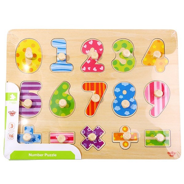 6-TOOKY TOY Drewniane Puzzle Nauka Liczenia Układanka Z Pinezkami Cyferki-6