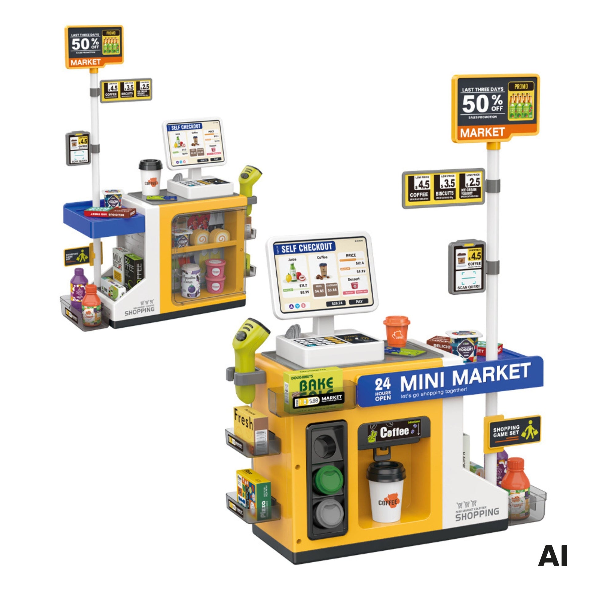 5-WOOPIE Sklep Mini Market Interaktywna Kasa Skaner Akcesoria Dźwięki Światło-5