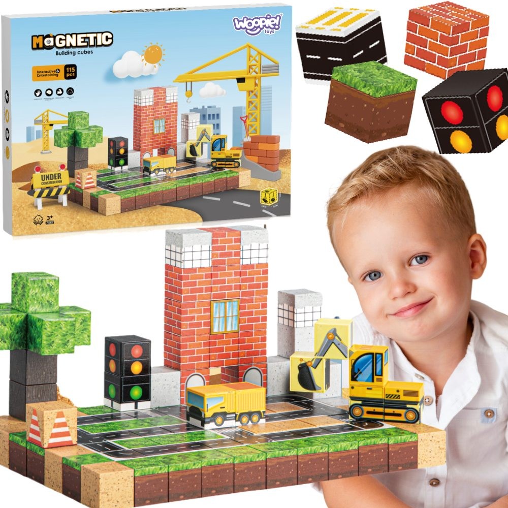 1-WOOPIE Magnetyczne Klocki Konstrukcyjne Plac Budowy 115 el.-1