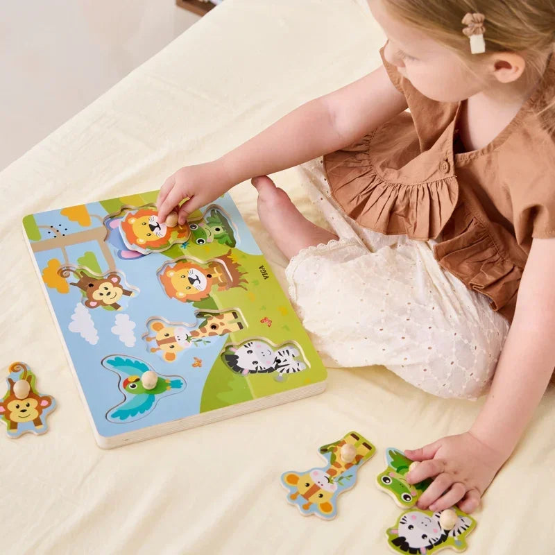 VIGA Puzzle Dźwiękowe Dopasuj Zwierzęta Egzotyczne kolorowe i interaktywne - zabawki-dla-dziewczynki
