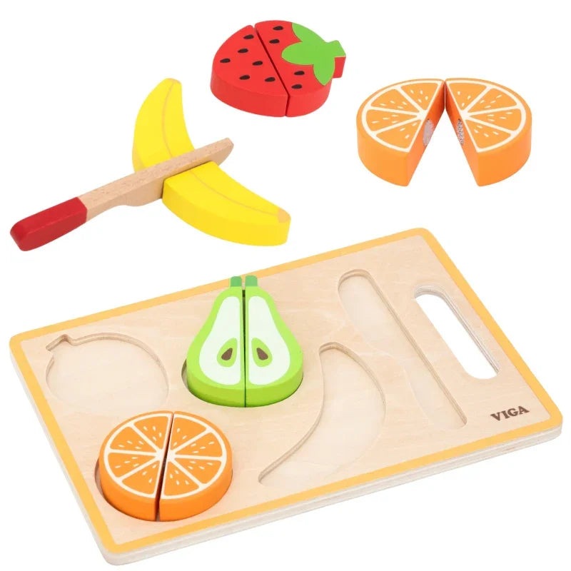 VIGA Drewniana Układanka Edukacyjna Montessori Owoce do Krojenia - zabawki-dla-dziewczynki