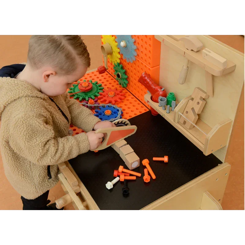 Drewniany warsztat MASTERKIDZ STEM z akcesoriami do nauki majsterkowania i rozwijania motoryki - zabawki-dla-dziewczynki