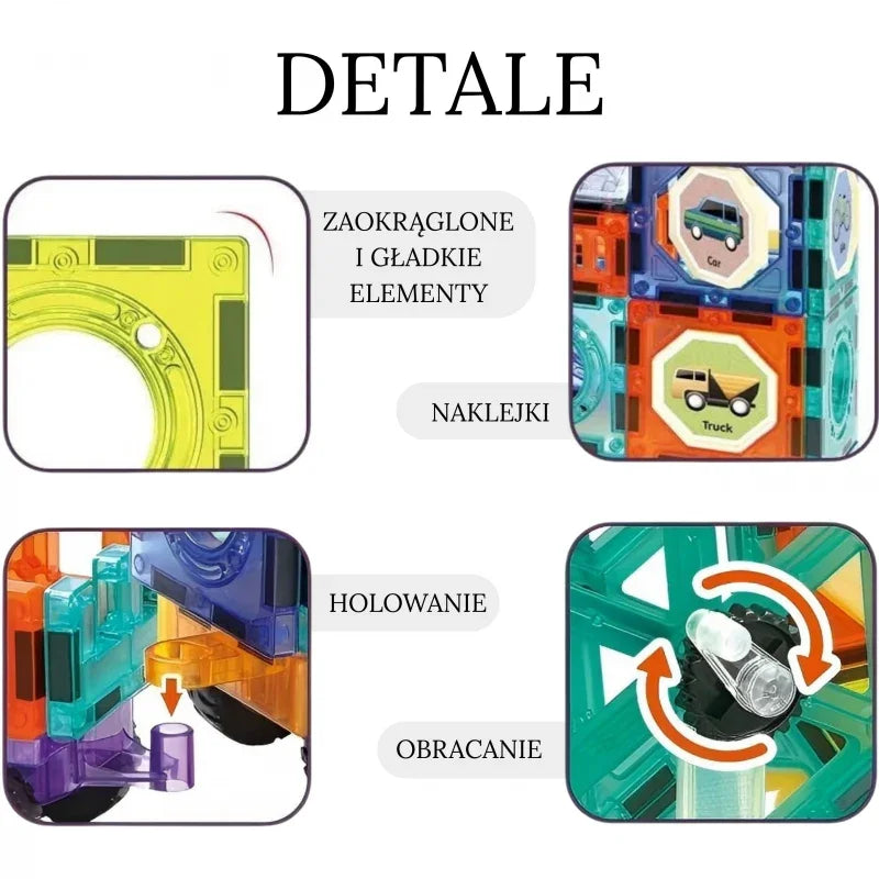 WOOPIE Klocki Magnetyczne 3D Zestaw Zamek Pojazdy 71el. - zabawki-dla-dziewczynki