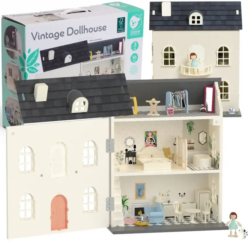 CLASSIC WORLD Drewniany Domek dla Lalek Vintage - zabawki-dla-dziewczynki