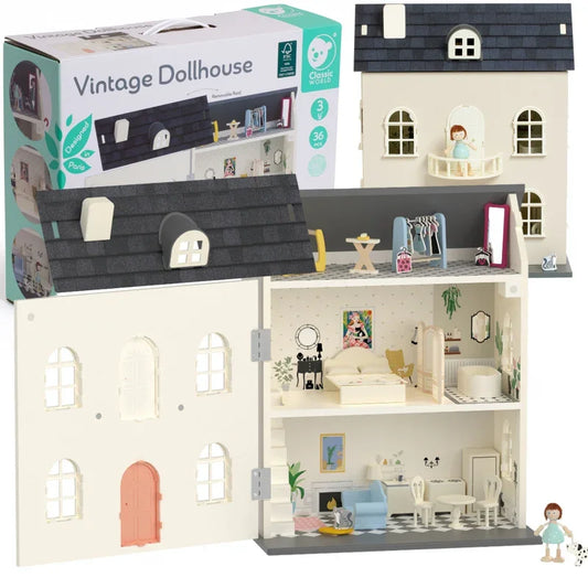CLASSIC WORLD Drewniany Domek dla Lalek Vintage - zabawki-dla-dziewczynki