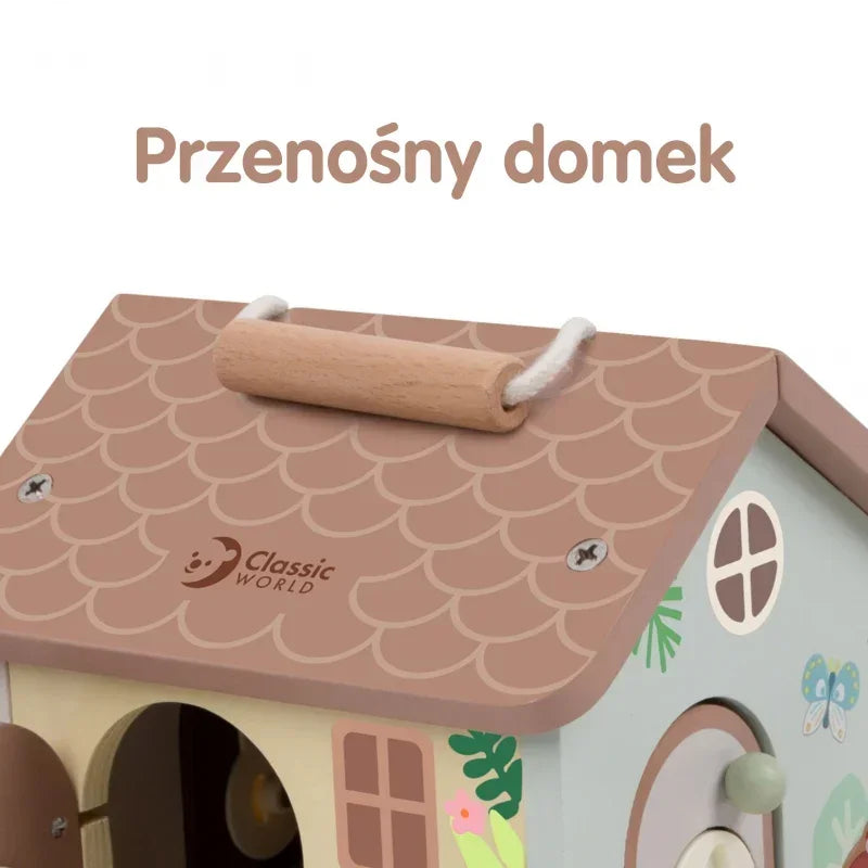 CLASSIC WORLD sensoryczny domek drewniany z zamkami kluczykami dla dzieci - zabawki-dla-dziewczynki