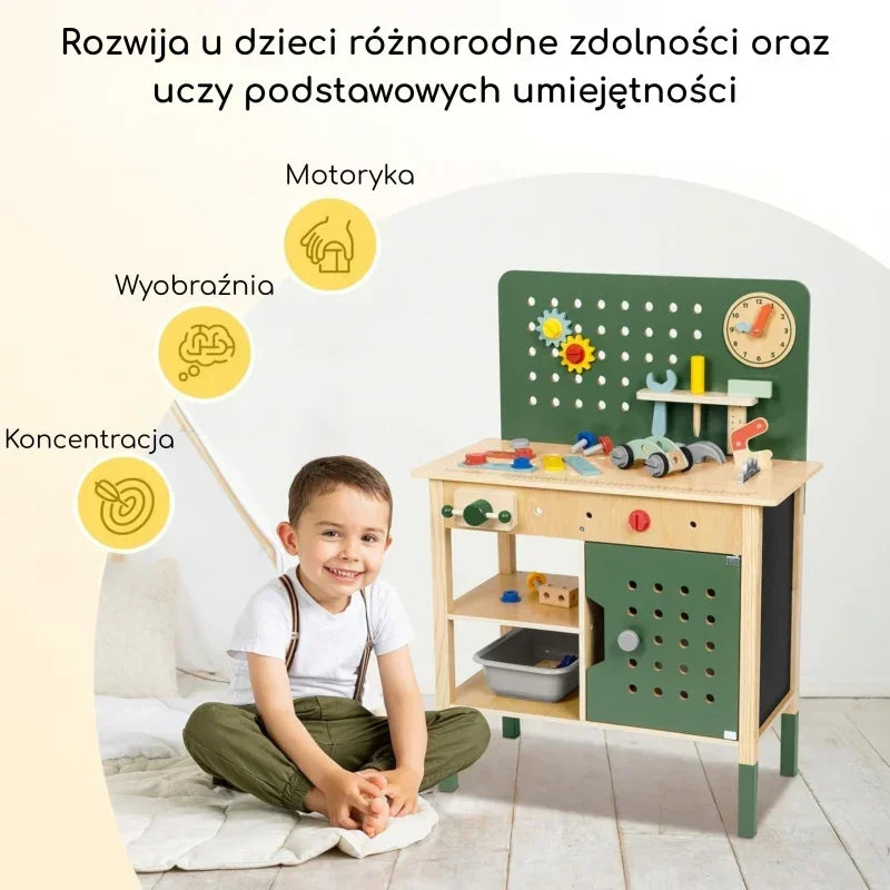 Warsztat drewniany WOOPIE GREEN STEM narzędzia zabawka kreatywna - zabawki-dla-dziewczynki