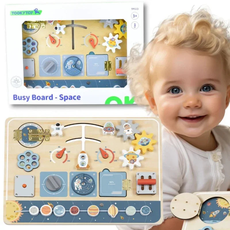 TOOKY TOY Drewniana Tablica Edukacyjna Astronauta Statek Kosmiczny - zabawki-dla-dziewczynki