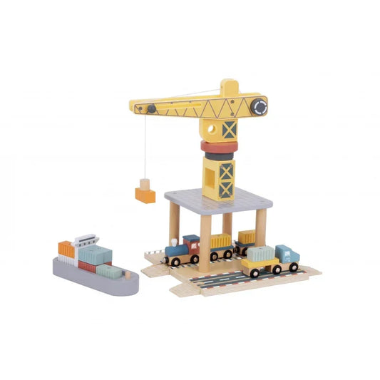 TOOKY TOY Dźwig Portowy Drewniany Zestaw - zabawki-dla-dziewczynki