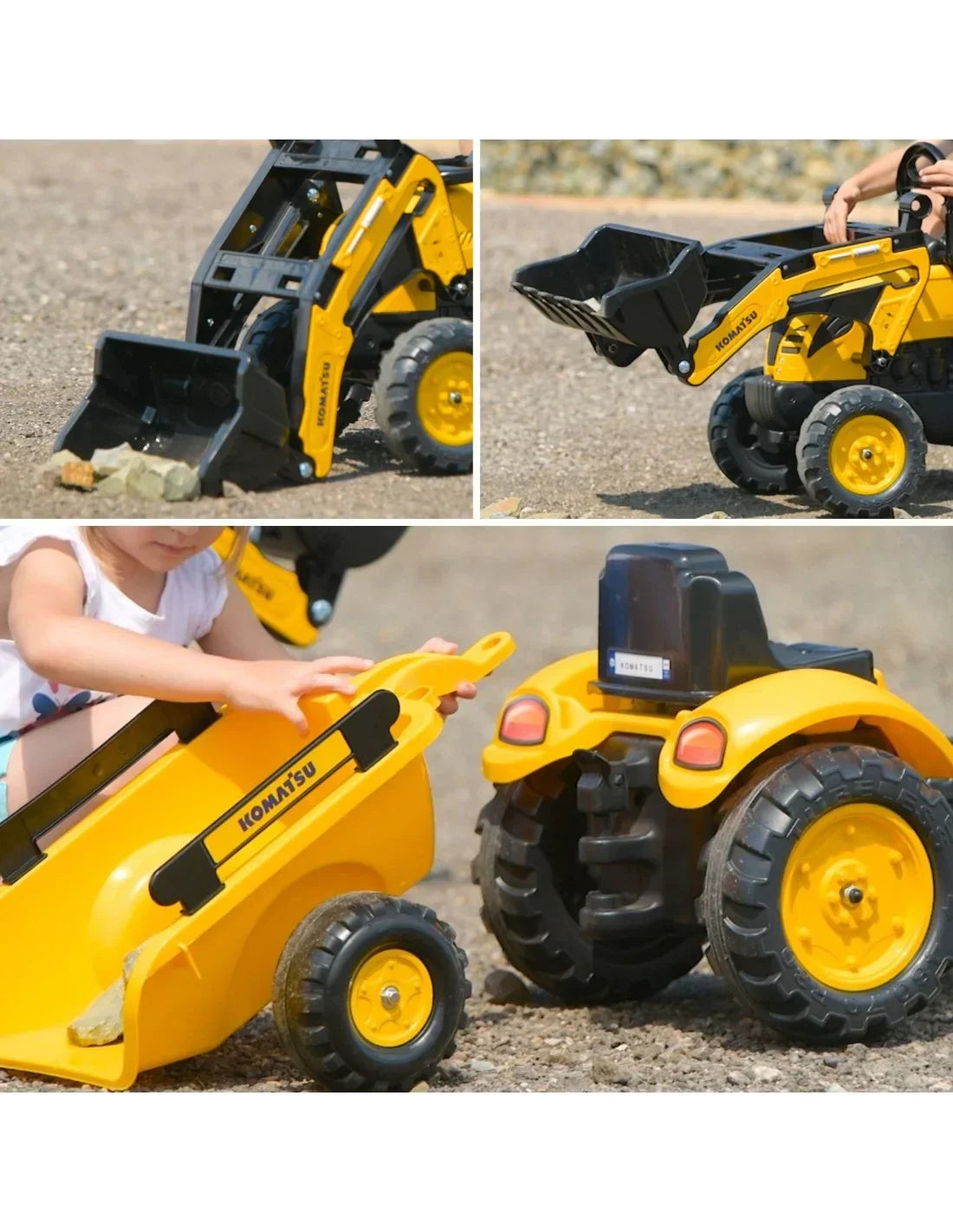 Traktor na pedały FALK Komatsu z funkcją napędu pedałowego i klaksonem  - zabawki-dla-dziewczynki