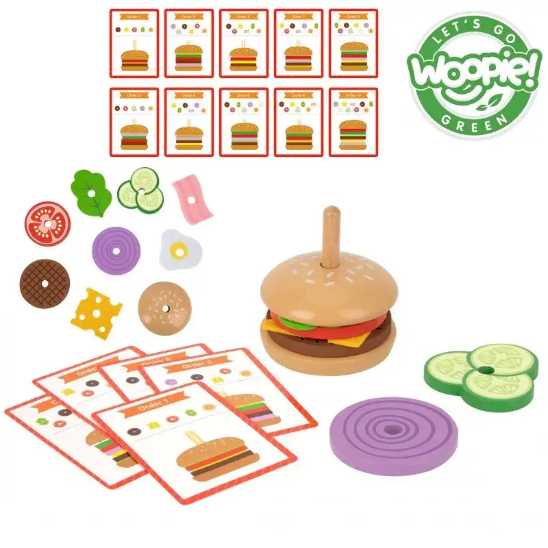 WOOPIE GREEN drewniany burger układanka dla dzieci 15 el. - zabawki-dla-dziewczynki