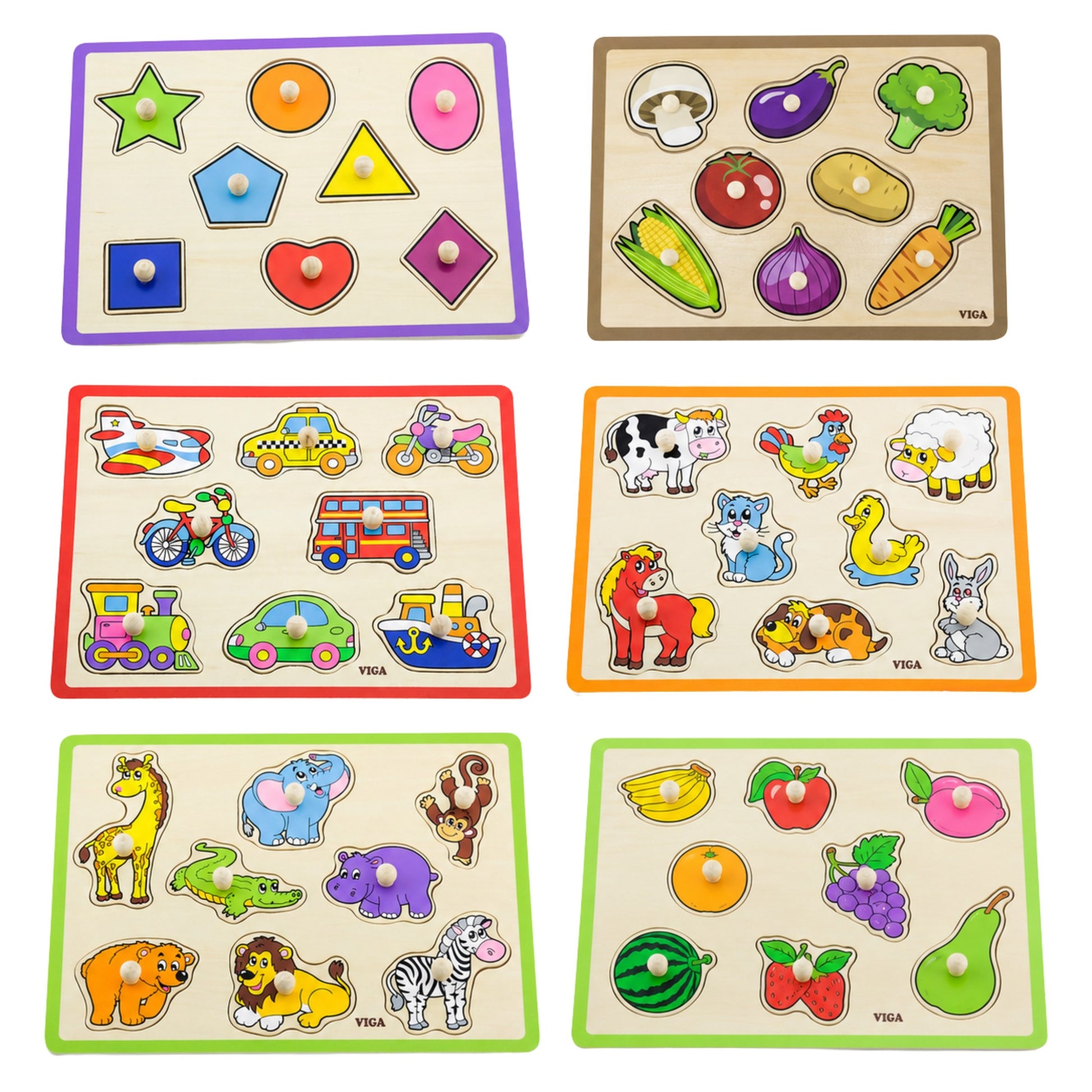 2-VIGA Drewniane Puzzle z Uchwytami i Półką 7 el.-2