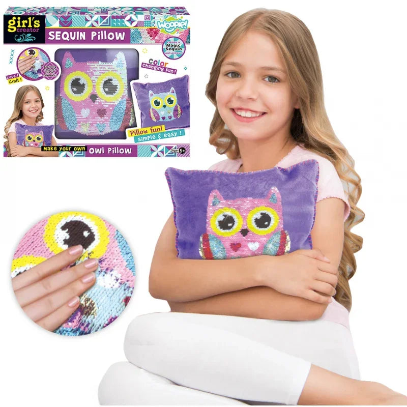 WOOPIE ART&FUN Zestaw Kreatywny Poduszka do Ozdobienia Sówka - zabawki-dla-dziewczynki