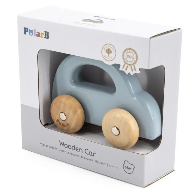 VIGA PolarB Drewniany Samochodzik do Pchania Niebieski - zabawki-dla-dziewczynki