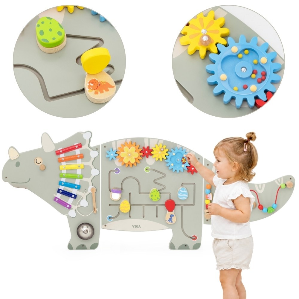 1-VIGA Ścienny Panel Aktywności Dinozaur Triceratops Tablica 18m+-1