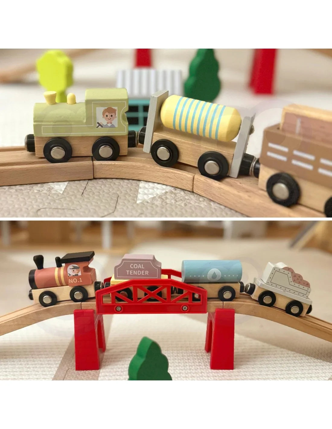 Tooky Toy drewniana kolejka wagoniki na magnes dla dzieci