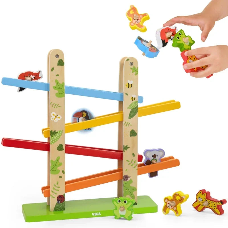 VIGA Drewniana Zjeżdżalnia dla Zwierzątek Dżungla 7 el. - zabawki-dla-dziewczynki