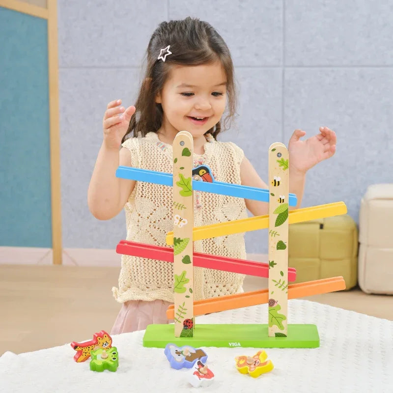 VIGA Drewniana Zjeżdżalnia dla Zwierzątek Dżungla 7 el. - zabawki-dla-dziewczynki