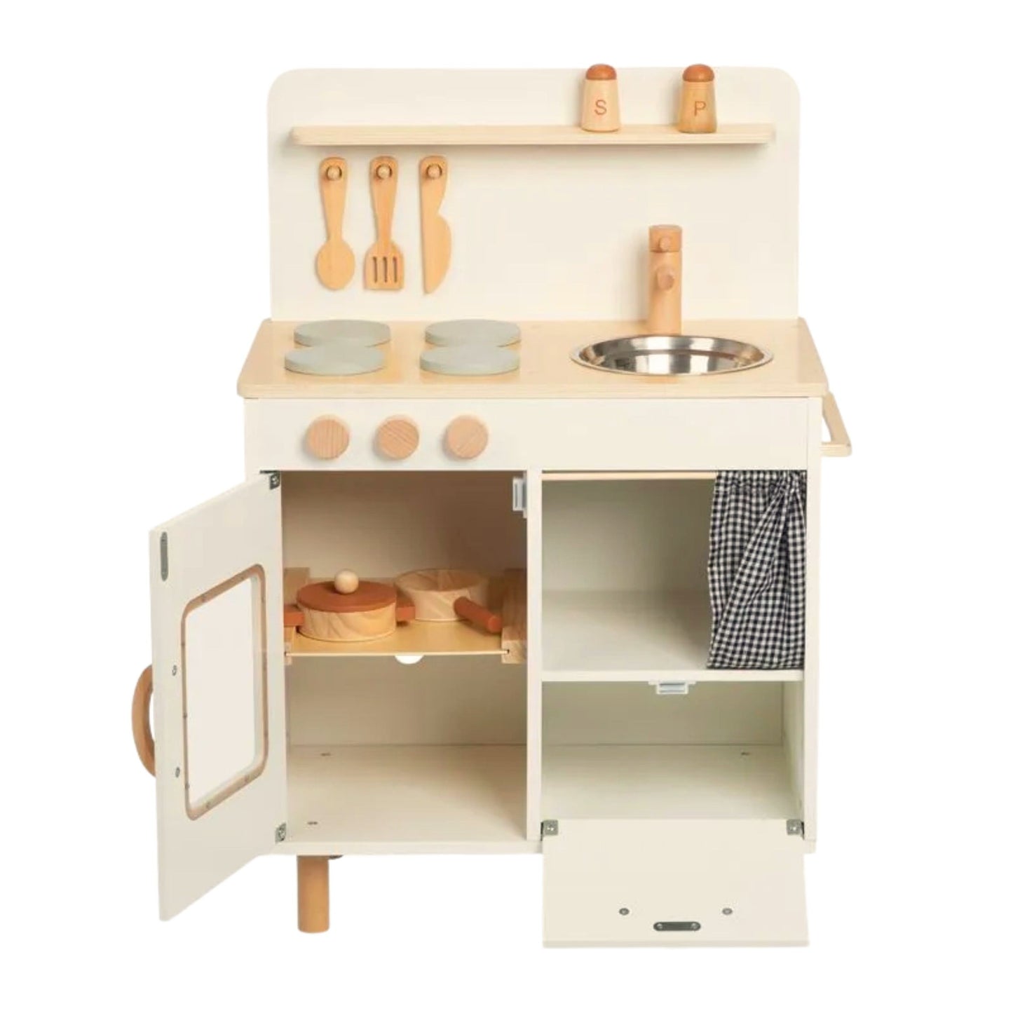 3-TOOKY TOY Drewniana Beżowa Kuchnia z Akcesoriami-3