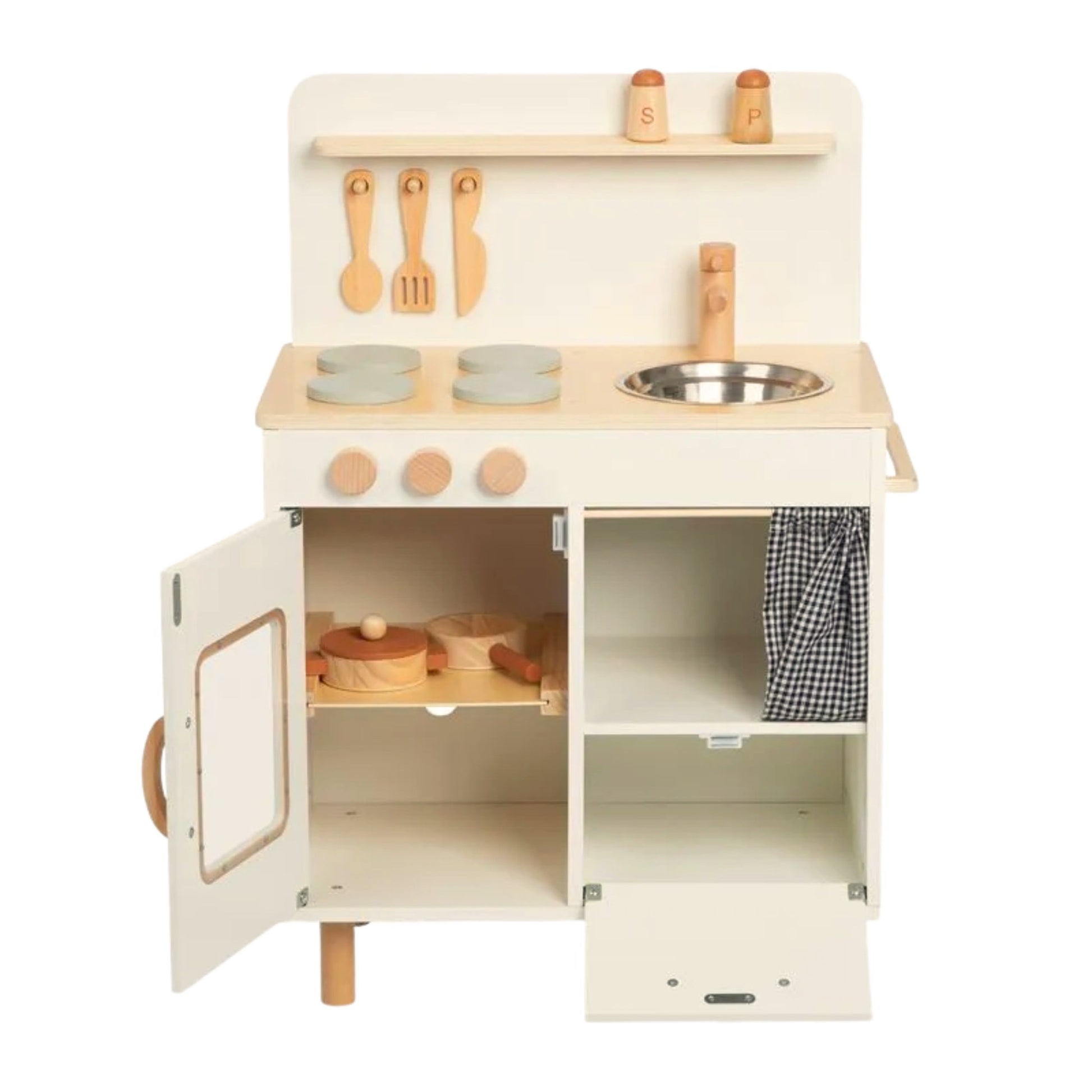 3-TOOKY TOY Drewniana Beżowa Kuchnia z Akcesoriami-3