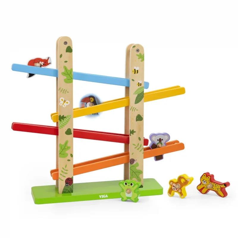 VIGA Drewniana Zjeżdżalnia dla Zwierzątek Dżungla 7 el. - zabawki-dla-dziewczynki