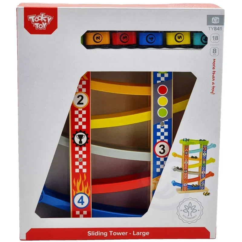 TOOKY TOY drewniana zjeżdżalnia dla autek tor zabawka sensoryczna - zabawki-dla-dziewczynki
