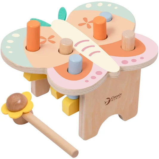 CLASSIC WORLD Wbijak Pastelowy Motylek Montessori z Młoteczkiem - zabawki-dla-dziewczynki