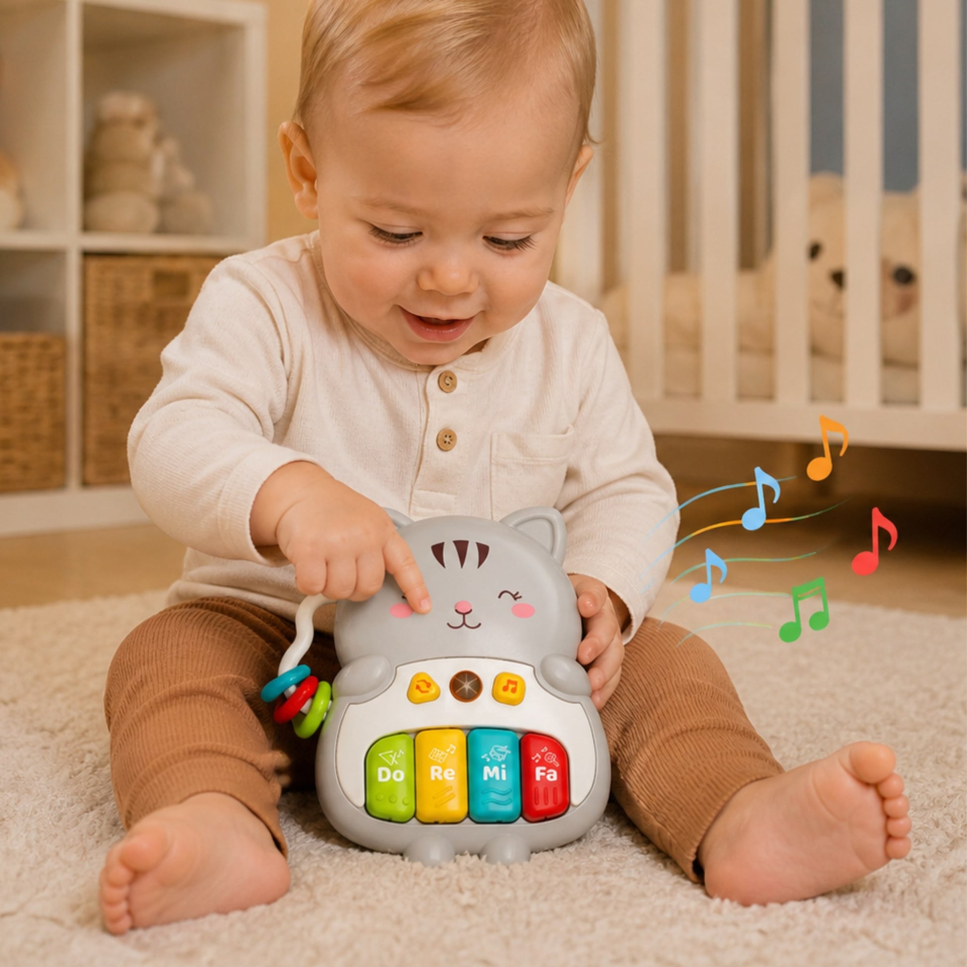 2-WOOPIE BABY Pianinko Interaktywne Kotek Muzyczne Organki Dźwięki Światło 18m+-2
