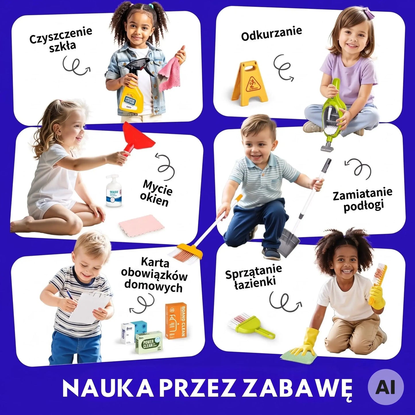 Wózek do sprzątania dla dzieci WOOPIE z akcesoriami