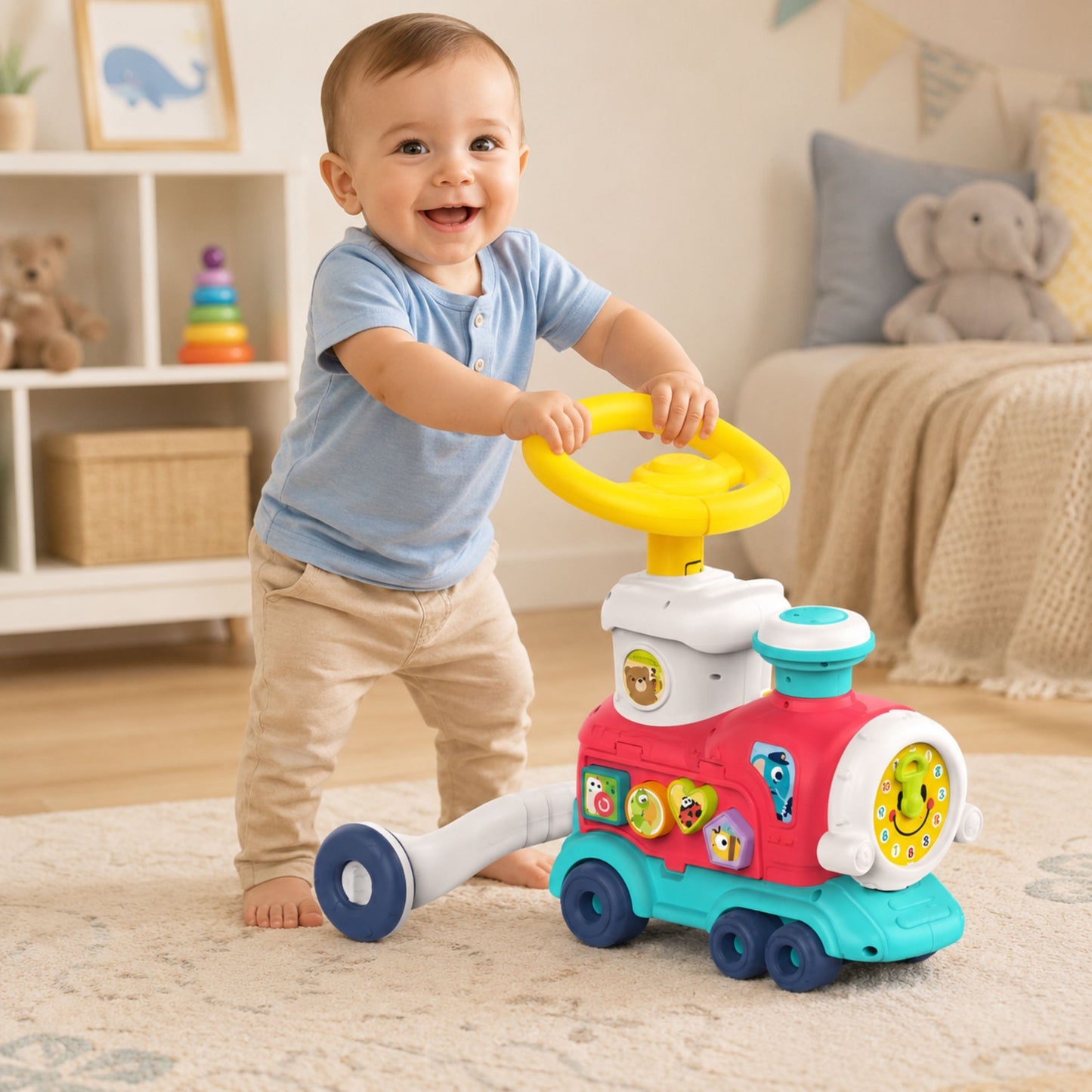 7-WOOPIE BABY Lokomotywa Pchacz Jeździk 2w1 Interaktywny Pociąg-7