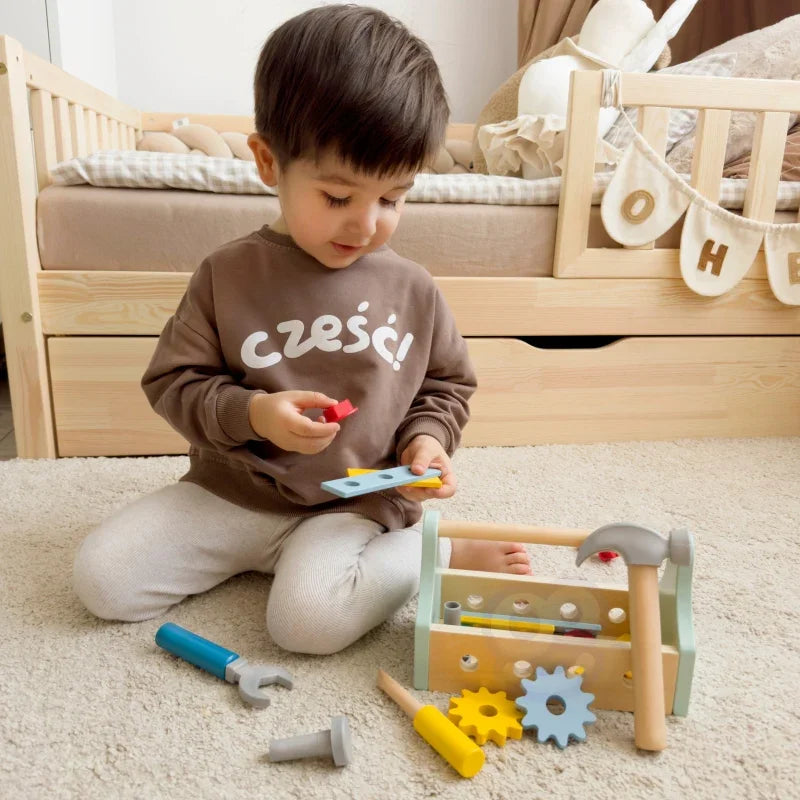 TOOKY TOY Drewniana Skrzynka z Narzędziami Zestaw 18 el. - zabawki-dla-dziewczynki