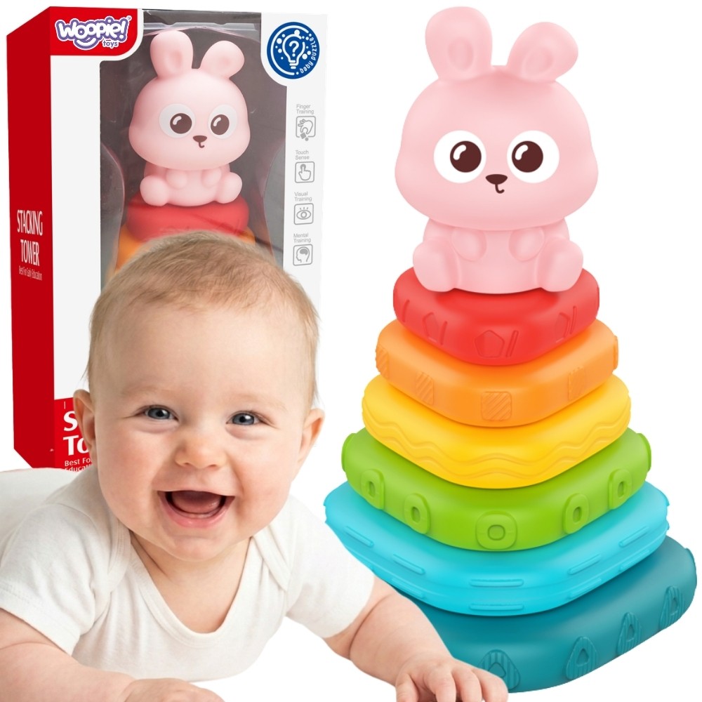 1-WOOPIE BABY Piramidka Sensoryczna Wieża Sorter Króliczek 6m+-1