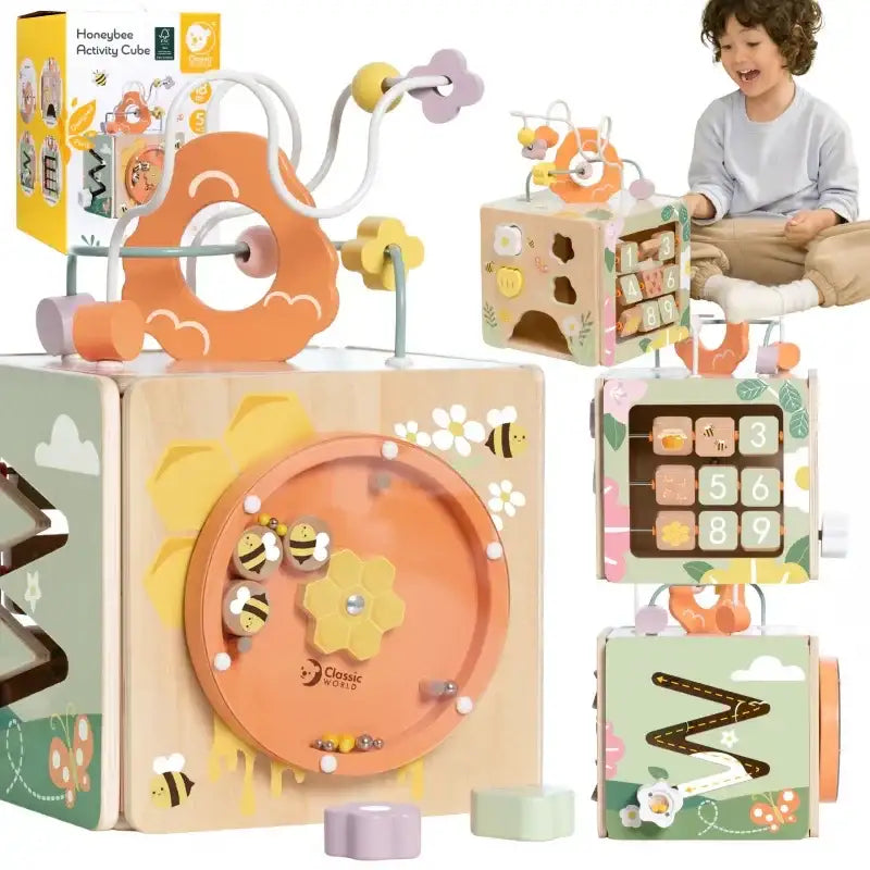 CLASSIC WORLD Drewniana Kostka Edukacyjna Sensoryczna 5w1 - zabawki-dla-dziewczynki