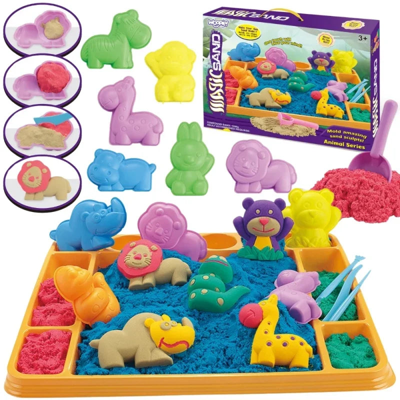 WOOPIE Piasek Kinetyczny 1,2 kg Zestaw XL ZOO Stolik z Foremkami - zabawki-dla-dziewczynki