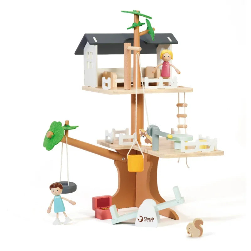 CLASSIC WORLD Drewniany Domek na Drzewie dla Lalek 31 el. - zabawki-dla-dziewczynki