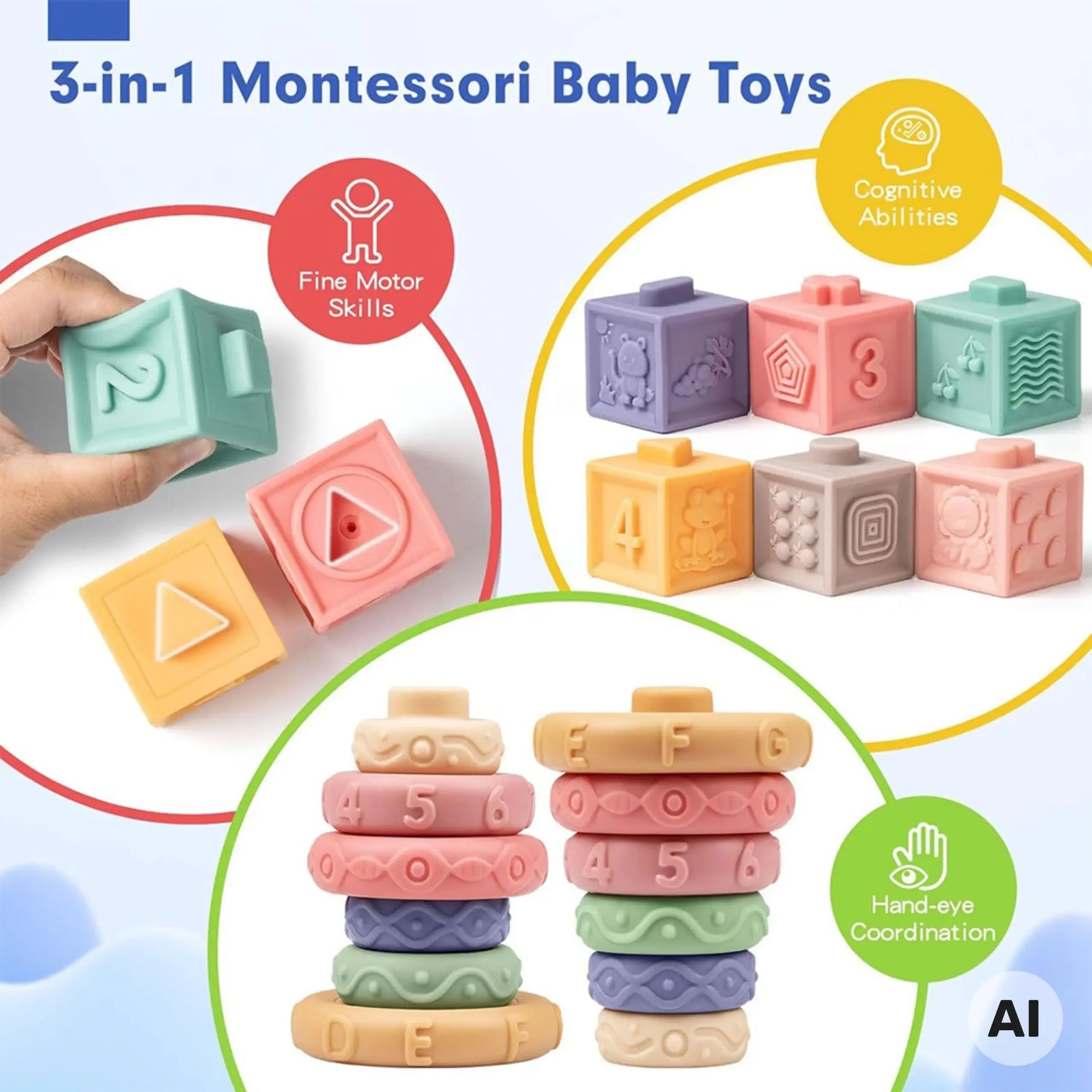 6-WOOPIE BABY Miękkie Klocki Sensoryczne Gryzaki 23 el.-6
