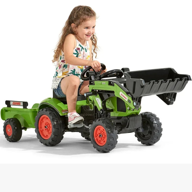 Traktor Claas na pedały z pedałami i przyczepą dla maluchów od 2 lat - zabawki-dla-dziewczynki