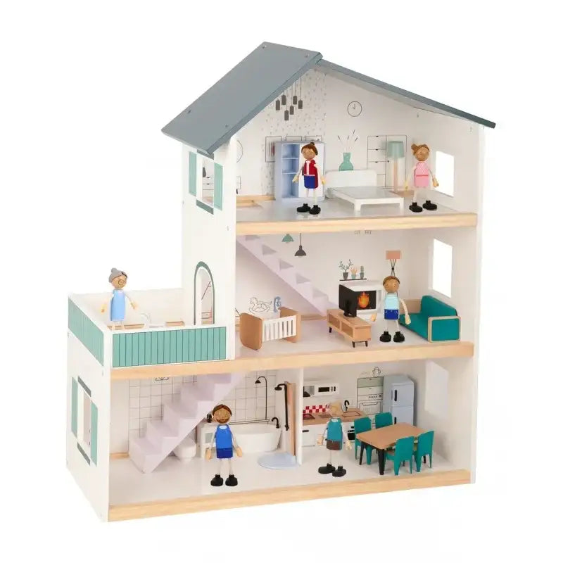 Drewniany domek dla lalek TOOKY TOY z figurkami edukacyjny dla dzieci - zabawki-dla-dziewczynki