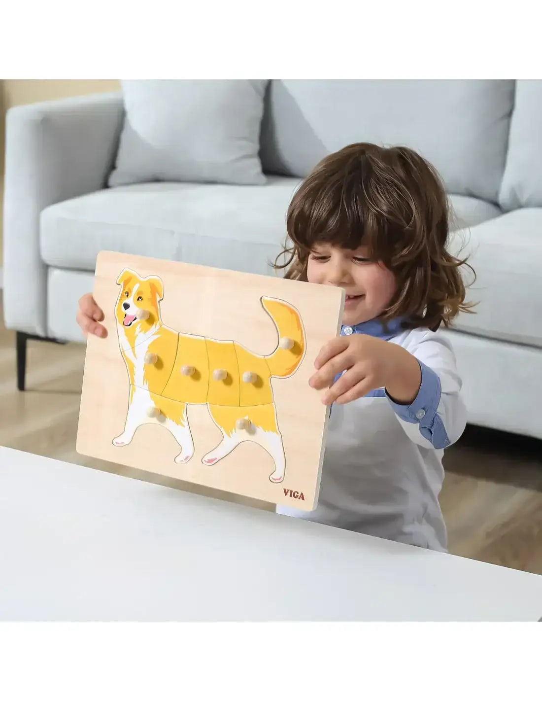 Drewniane puzzle VIGA zwierzątka Montessori zestaw ze stojakiem - zabawki-dla-dziewczynki