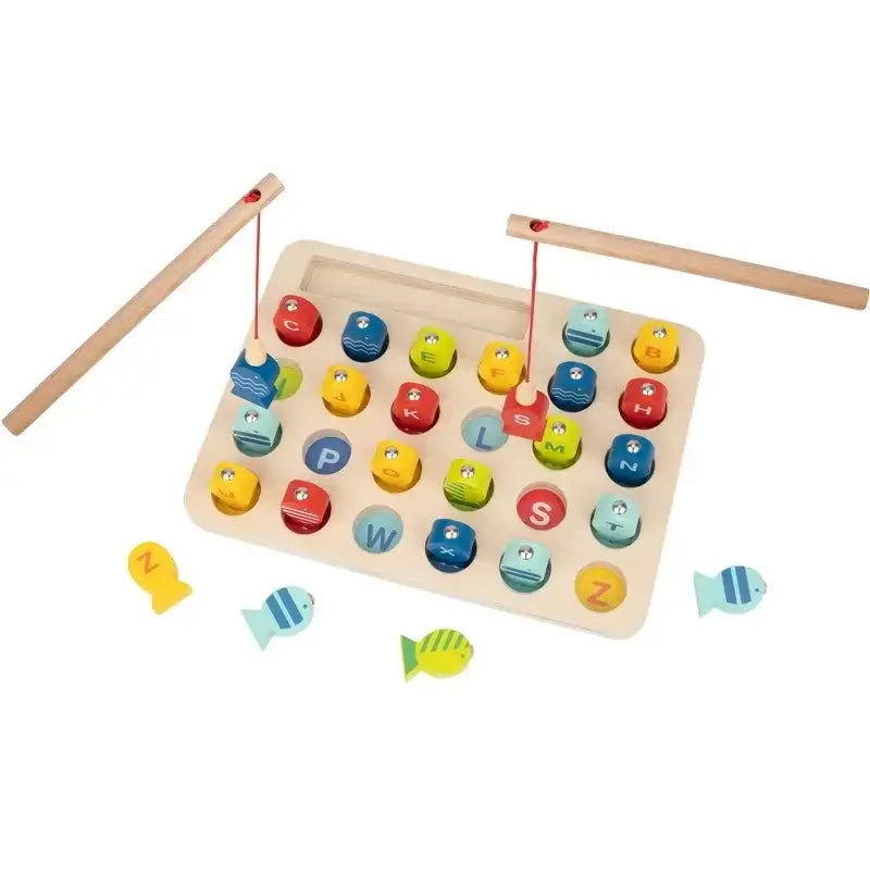 Tooky Toy Drewniana Gra Łowienie Rybek Nauka Literek 29 el. - zabawki-dla-dziewczynki