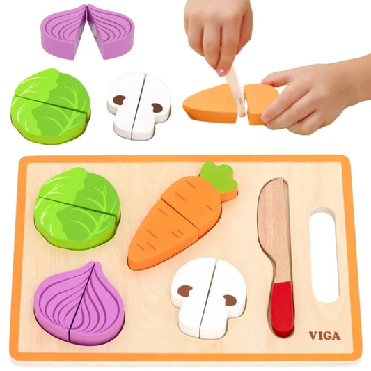 VIGA drewniana układanka edukacyjna Montessori warzywa do krojenia - zabawki-dla-dziewczynki