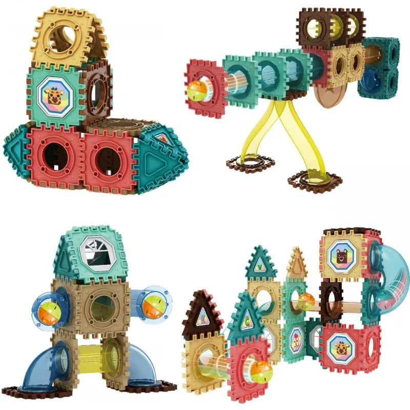 WOOPIE Klocki Konstrukcyjne 3D Zestaw Edukacyjny Tor Kulkowy 68el. - zabawki-dla-dziewczynki